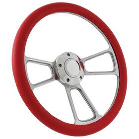 Fsv109803 Forever Sharp 14 Inch Polished Billet Muscle 5 Bolt Steering Wheel With Red Vinyl