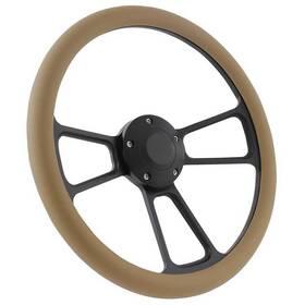 Fsv109906 Forever Sharp 14 Inch Black Billet Muscle 5 Bolt Steering Wheel With Tan Vinyl Half