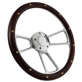 Fsw109817 Forever Sharp 14 Inch Polished Muscle 5 Bolt Steering Wheel With Mahogany Wood Half Wrap Center