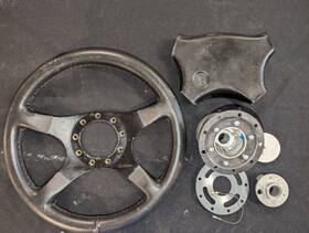 1189 Formuling Vintage Leather Steering Wheel 14 Inch With Accessories Very Good