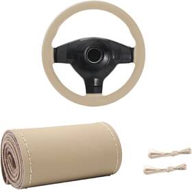 Gasedin-2932gl Gasedin Genuine Leather Steering Wheel Cover Stitch On Wrap For Glossy Beige