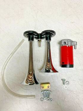Hs1015m Gearhead 12 Volt Car Truck 12v Chrome Dual Trumpet Compact Train Air Horn Loud 150db Red