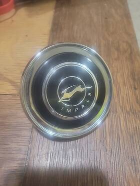 3841276 General Motors 1964 Chevy Impala Steering Wheel Horn Cap Chrome Metal Column Cover Trim Molding
