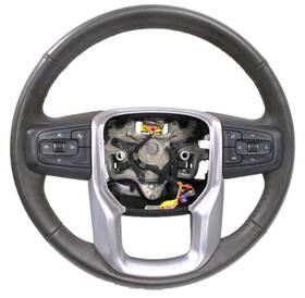 85594301 General Motors Oem 19-22 Gmc Sierra Yukon Chevy Silverado Black Silver Leather Steering Wheel