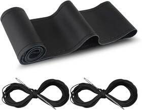 Glsowee-kmgs-121 Glsowee Car Genuine Leather Steering Wheel Cover Diy Sewing With Glossy Black