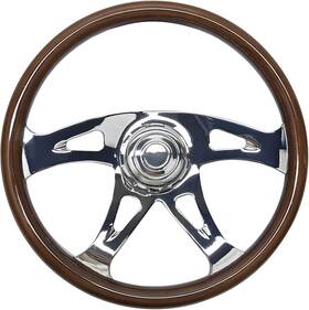 Goz Racing 753848975985 New 18 Inch Solid Wood Truck Steering Wheel 4 Spoke Aluminum Chrome Plated Semis