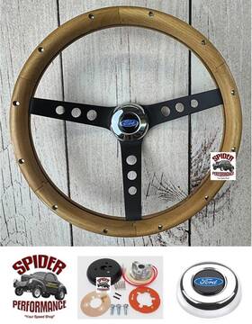 Sp313a Grant 1965-1969 Ford Wood Steering Wheel Blue Oval 13 1/2 Inch Walnut Black Spoke