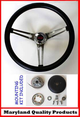 Mqp365451x3162 Gt Performance Chevelle Nova Camaro Impala Black Steering Wheel 15 Inch Red/blk Cap Stainless