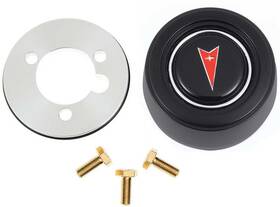 211532 Gt Performance Steering Parts Horn Button - Black Anodized Billet Finish With Pontiac Red Arrow Logo Hi-rise