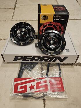 Psp-bdy-303 Hella 003399801/psp-bdy-303/040026 Black Supertone Horns With Perrin Bracket/grm Wire Harness. 2015 Wrx/sti