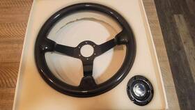 Hiwowsport 713721429257 14 Inch Full Carbon Fiber Racing Black Steering Wheel 3 Deep Dish With Horn Button