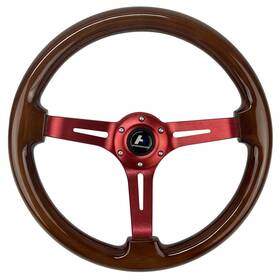 Hwp-fxp-027 Hiwowsport 14 Inch Universal 3 Depth Wood Grain Steering Wheel 6 Blots Red Brushed Spoke