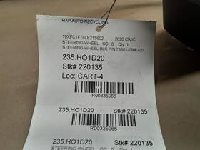 235.ho1d20 Honda 2020 Civic Steering Wheel 335966