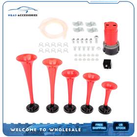 Hq108085a01 Hqas-accessories For Car Train 130db 5 Trumpet Dixieland Musical Horn Air Red Plastic