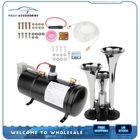 Hq108086a01 Hqas-accessories For Car Truck 3 Trumpet Train Air Horn Kit 150 Psi Compressor Full System