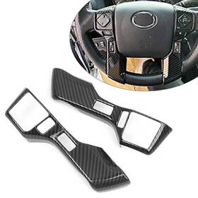 Hukyu 612046145630 2 Carbon Fiber Black Steering Wheel Button Cover Trim For Toyota Tacoma 2016-19