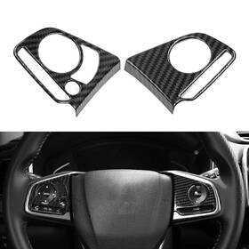 Hukyu 612047683063 2pcs Carbon Fiber Style Steering Wheel Cover Trim For Honda Crv Cr-v 2017-2021