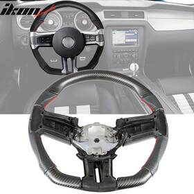 Sw-fm10-mcfpfl-rd Ikon Motorsports Fits 10-14 Ford Mustang Steering Wheel Matte Carbon Fiber Leather