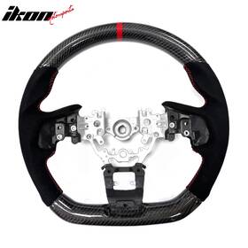 Sw-wrx22-cfal-rd-rd Ikon Motorsports Fits 22-25 Subaru Wrx Carbon Fiber Steering Wheel Alcantara With Red Stitch Stripe