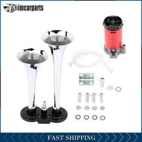 Im108087car01 Imcarparts Chrome 12v Loud Dual Air Horn Trumpet Kit For Van Train Truck Boat Motorcycle