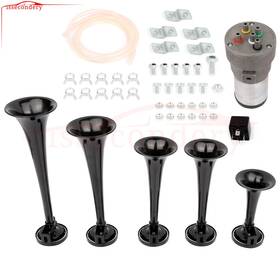 11605282 Issecondery 5 Trumpets Black 12v 130db Air Horn Kit Fits Truck Car Suv Boat Dixie Musical