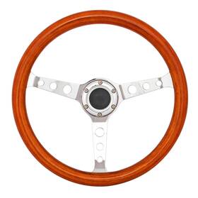 70395 Jegs Classic Walnut Wood Grain Steering Wheel Chrome Tri-hole 3-spoke 15 Inch