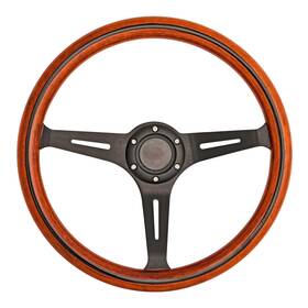70396 Jegs Classic Walnut Wood Grain Steering Wheel Black Slotted 3-spoke 15 Inch