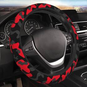B2s52 Jkjojia Red And Black Camo Camouflage Cool Pattern Steering Wheel Cover For Women 3