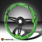 K2-sw-gn-bk-bkp Sport Racing Black Deep Dish Cobra Green Wooden Steering Wheel