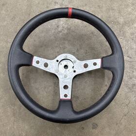 Kd8221bk Kyostar 350mm 14 Inch Leather Steering Wheel Deep Dish Brushed Aluminum Spokes Black