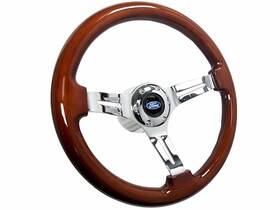 St3011-8s-1chr Limeworks Speed Shop 14 Inch Steering Wheel Kit Mahogany On Chrome Ford Oval Emblem - Gm / Ididit Column