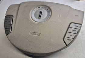 30325125 Lincoln 2003-2006 Navigator Leather Wood Steering Wheel Buttons Controls Tan