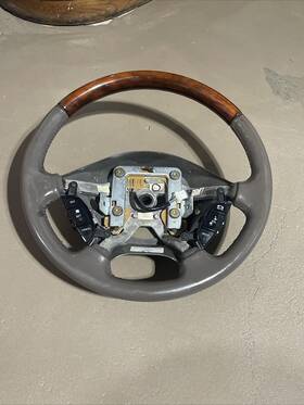 5w43-3f563-bae Lincoln 03-06 Ls Leather And Wood Steering Wheel Dark Stone Clean