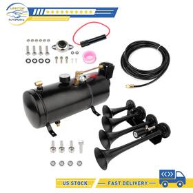 L108106top Linktop 4 Trumpets Black Steel 1g Air Tank 135db Train Horn Kit For Truck Car 150psi New