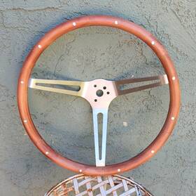 38-1165 Lmc Truck Steering Wheel. 15 Inch. Stainless Steel Riveted Genuine Walnut