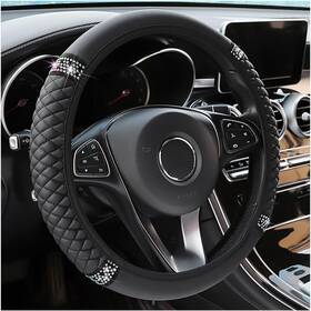 Loyaforba 704076181228 Bling Soft Leather Steering Wheel Cover 15 Inch Colorful Rhinestones Black