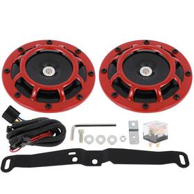 13283301 Luxfineparts Red Electric Compact Car Horn Raging Sound For Suv Truck 12v 115db 8a