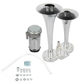 13283381 Luxfineparts Chrome Metal Dual Trumpet Train Air Horn Kit Loud For Car Truck 12v 135db