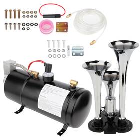 13283385 Luxfineparts 3 Loud Trumpet Train Air Horn Kit Compressor System 0.8gal And 12v 150 Psi