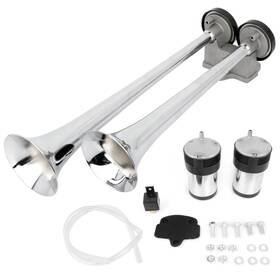 13283387 Luxfineparts For Car Truck 12v Chrome Color Loud Dual Trumpet Train Air Horn System Kit