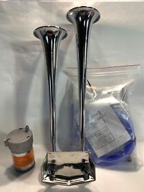 10624 Marinco Chrome Plated Dual Trumpet Air Horn With 24v Compressor And Mount Kit
