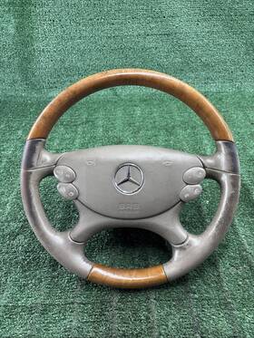 A2304603003 Mercedes-benz 2003-06 Sl500 R230 Steering Wheel Assembly Tan Leather Wood Buttons Oem