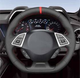Car22030902 Mewant Car Steering Wheel Cover For Chevrolet Camaro 2016-2024 Black Hand Stitch