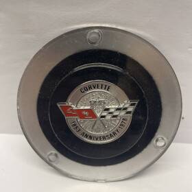 671-318 Mid America Motorworks Horn Button Emblem With 25th Anniversary Logo And Crossed Flags For 1978 C3 Corvette