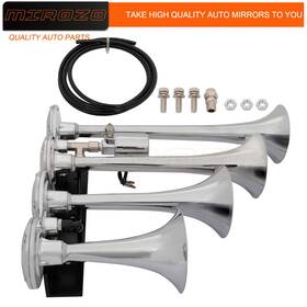 10146495 Mirozo 135db 12v 4 Trumpets Chrome Plated Train Air Horn Kits For Truck Car Suv Ship