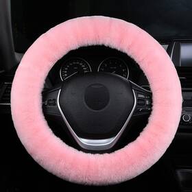 Mlt21630-2 Mlovesie Fluffy Wool Car Steering Wheel Cover Genuine Sheepskin Wheels Pink