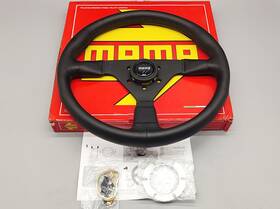 Momo 663253076316 Montecarlo 350mm 14ft Genuine Leather Thickened Spoke Steering Wheel-black