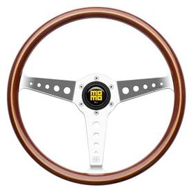 M36019 Momo Tuning & Safety Heritage Series California 14 Inch 3-spoke Steering Wheel - Silver / Mohogany