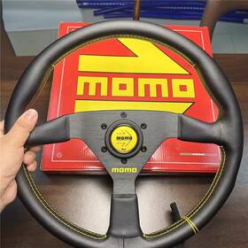Vel35bk0b Momo Veloce Racing V1 350mm 14 Inch Steering Wheel Leather Sport Jdm Yellow Btn Univ