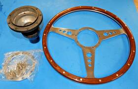 454-298 Moto-lita New 15 Inch Flat Wood Steering Wheel Genuine With Bj8 Adapter